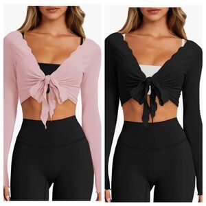Set of 2 pink black ballet wrap tops small